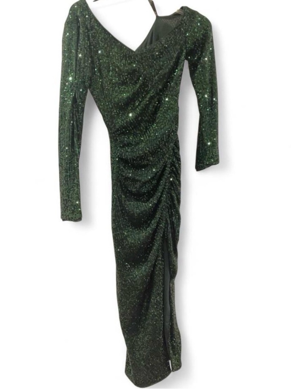 Self Portrait Green Stretch Sequin Asymmetrical Midi Dress ✨💚✨ - Picture 2 of 5